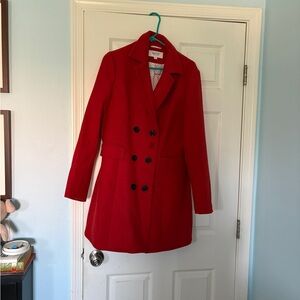 Women's Vibrant Red Pea Coat